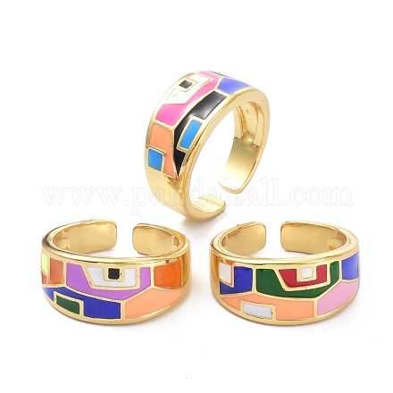 Enamel Geometric Pattern Wide Band Ring for Teen Girl Women KK-C224-06G-1