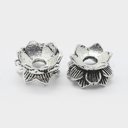 Bouchons de perles fleur double face en argent sterling thai STER-K171-24AS-1
