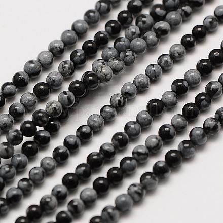Copo de nieve natural de obsidiana hebras de perlas redondas G-A130-2mm-17-1