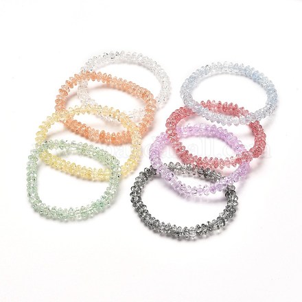 Bracelet extensible en perles rondelles de verre craquelé pour les femmes adolescentes BJEW-JB06813-1