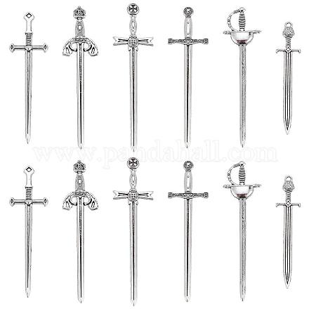 SUNNYCLUE 1 Box 24Pcs Tibetan Style Sword Charms Knife Charm Medieval Antique Swords Bookmarks Miniature Weapon Alloy Charms for Jewelry Making Charm Fencing Bookmark Necklace Earrings DIY Dollhouse TIBE-SC0001-54-1