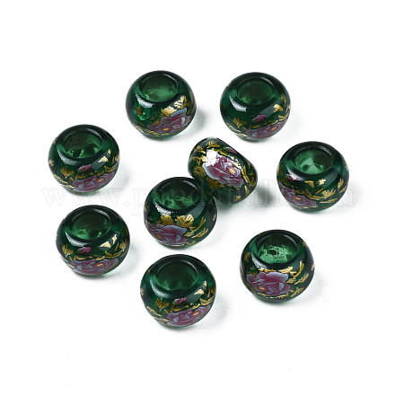 Perles rondelles acryliques transparentes imprimées de fleurs TACR-S160-01-C04-1
