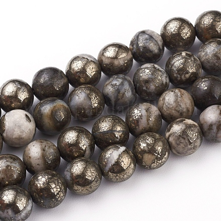 Chapelets de perles de pyrite naturelle  X-G-G839-01-8mm-1