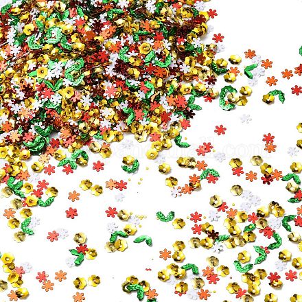 クリスマステーマのプラスチックスパンコールビーズ  ミシンクラフト装飾  花/雪の結晶/ヒイラギの葉  ミックスカラー  4.5~5x4.5~7x0.2~0.8mm  穴：0.8~0.9mm  約92500個/500g KY-C014-09-1