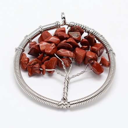 Tree of Life Natural Red Jasper Bead Brass Wire Wrapped Big Pendants KK-L136-03F-NR-1