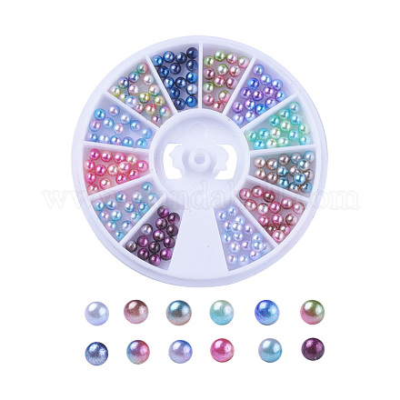 Cuentas de perlas de imitación acrílica arcoiris OACR-X0006-12-3mm-1