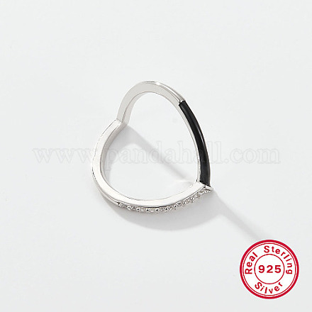 Cuore in platino rodiato e 925 anello in argento sterling con micro pavé di zirconi cubici BD1675-4-1