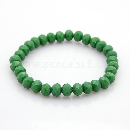 Faceted Opaque Solid Color Crystal Glass Rondelle Beads Stretch Bracelets BJEW-F072-11-1