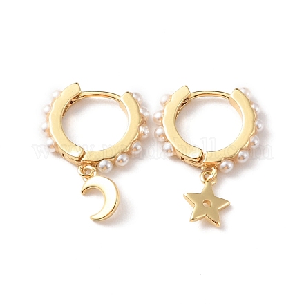 Orecchini pendenti a cerchio con perle finte in plastica luna e stella EJEW-F310-06G-1