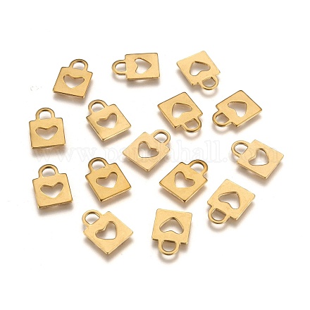 Padlock Ion Plating(IP) 304 Stainless Steel Charms X-STAS-L159-13G-1