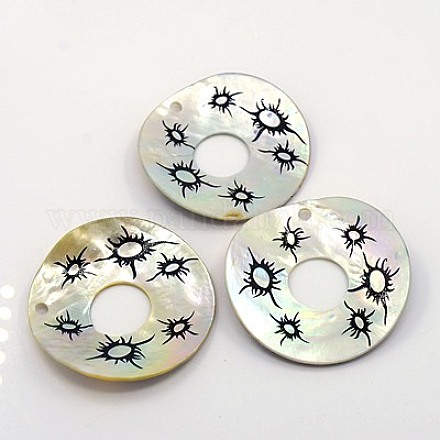 Printed Natural Akoya Shell Pendants for Necklace Making SSHEL-J016-03-1