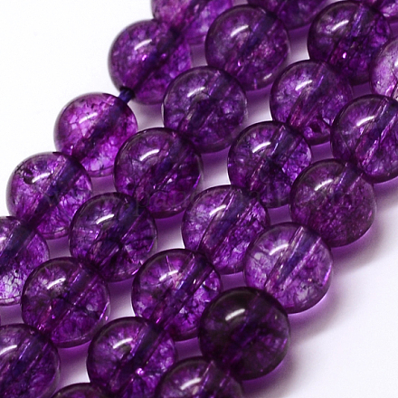 Chapelets de perles de quartz craquelées naturelles rondes et teintées G-K084-8mm-01B-1