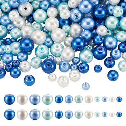 Cheriswelry 12 fili 12 fili di perline rotonde con perle di vetro perlate verniciate a forno HY-CW0001-02-1