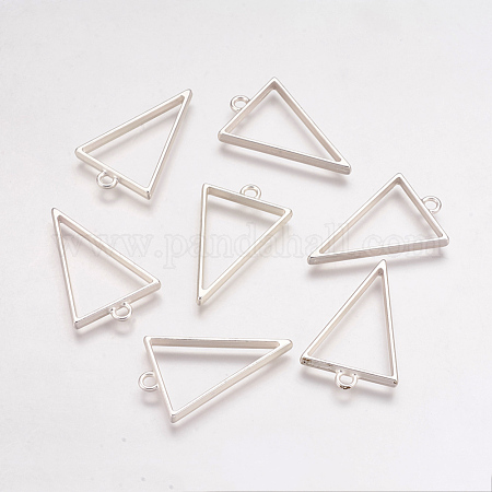 PandaHall Lot of 10pcs Rack Alloy Triangle Plating Pendants Hollow Lead Free and Nickel Free Hole: 3mm 39x25x3.5mm Matte Silver 