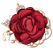Rose Flower Cloth Brooches, with Alloy Finding & Plastic Imitation Pearl, Medium Violet Red, 44x47.5x24.5mm