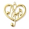 Ion Plating(IP) 304 Stainless Steel Pendants, Heart with Musical Note Charm, Real 18K Gold Plated, 44x40x2mm, Hole: 3mm