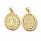 Rack Plating Brass Micro Pave Cubic Zirconia Charms, Cadmium Free & Lead Free, Real 18K Gold Plated, Long-Lasting Plated, Oval with Virgin Mary Pattern Charm, Clear, 24x18x3mm, Hole: 3.5x4.5mm