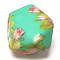 Silicone Beads, Hexagon with Flower Pattern, Pale Green, 14x14x14mm, Hole: 2.5mm