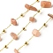 Handmade Natural Sunstone Chip Beaded Chains, Soldered, with Rack Plating Brass Findings, Long-Lasting Plated, Lead Free & Cadmium Free, with Spool, Real 18K Gold Plated, 5~14x2~7x3~7mm