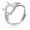 1Pc Rhodium Plated 925 Sterling Silver Adjustable Ring Findings, Prong Ring Settings, Oval, with S925 Stamp, Platinum, US Size 6 1/2(16.9mm), Tray: 8.5x7mm