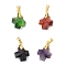 Glass Charms, Cross, with Brass Loop, Faceted, Golden, 14x14x7~8mm, Hole: 5x4mm