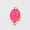 Brass Links, with Druzy Resin, Oval, Light Gold, Deep Pink, 26~28x13x5~6mm, Hole: 1.8mm