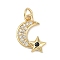 Rack Plating Brass Micro Pave Cubic Zirconia Pendants, Lead Free & Cadmium Free, Long-Lasting Plated, Moon and Star Charms, with Jump Ring, Real 18K Gold Plated, 17x12x2mm