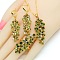 Leaf Brass Cubic Zirconia Pendant Necklace & Hoop Earring & Rings Sets, Golden, Olive Drab, 450mm & 60mm & 16.5mm