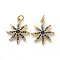 Brass Micro Pave Blue Cubic Zirconia Pendants, with Jump Rings, Flower, Golden, 20x18x4mm, Hole: 3mm