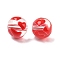 Transparent Glass Enamel Beads, Hand Drawn Beads, Round with Heart, Red, 12.5mm, Hole: 1.8mm