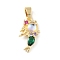 Brass Micro Pave Cubic Zirconia Pendants, with Glass, Long-Lasting Plated, Real 18K Gold Plated, Cadmium Free & Lead Free, Mermaid, Teal, 20.5x12x4mm, Hole: 6x3mm