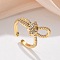 Brass Micro Pave Clear Cubic Zirconia Finger Rings, Bowknot, Real 18K Gold Plated, 15mm