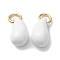 Brass Enamel Charms, with Jump Ring, Lead Free & Cadmium Free, Real 18K Gold Plated, Teardrop Charm, White, 12x6x7mm, Hole: 3.4mm
