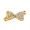 Brass Micro Pave Clear Cubic Zirconia Connector Charms, Bowknot, Real 18K Gold Plated, 6x14x2mm, Hole: 1mm