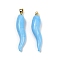 Handmade Lampwork with Brass Pendants, Horn of Plenty Charms, Light Sky Blue, 35~40x9.5~13.5x8.5mm, Hole: 4.5x3mm