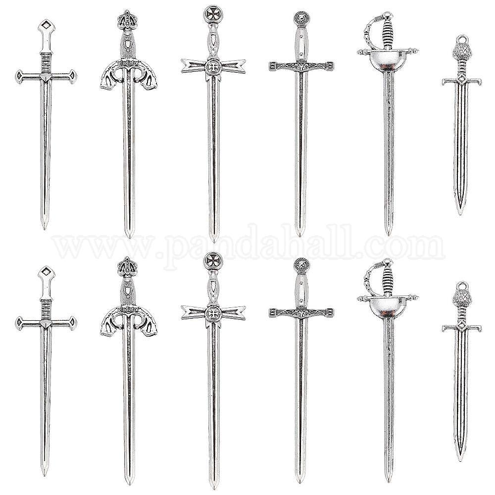 Wholesale SUNNYCLUE 1 Box 24Pcs Tibetan Style Sword Charms Knife Charm