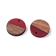 Flat Round Resin & Walnut Wood Pendants RESI-X0001-24-2