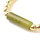 合成ヘマタイトを使用した天然の他の翡翠柱ビーズストレッチリング  女性のための宝石  ゴールドカラー  usサイズ7 3/4(17.9mm) RJEW-JR00453-04-5
