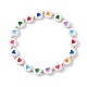 Bracelet extensible de perles acryliques rondes plates à motif de coeur pour enfant BJEW-JB07215-1