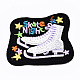 ワードスケートナイトアップリケ付きアイススケート  機械刺繍布地手縫い/アイロンワッペン  マスクと衣装のアクセサリー  ブラック  52x62x1.5mm DIY-S041-032-1