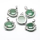 Flat Round with Dragon Platinum Plated Brass Natural Green Aventurine Pendants G-F228-24C-RS-1