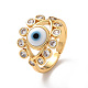 Lampwork Evil Eye Open Cuff Ring with Clear Cubic Zirconia RJEW-L104-03G-02-1