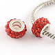 Polymer Clay Rhinestone European Large Hole Beads with Silver Color Plated Brass Cores FPDL-R002-06-1
