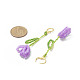 4 пара двухцветных плетеных серег с рычажными подвесками в виде цветка тюльпана EJEW-TA00199-3