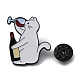 酔った猫の形の合金エナメルブローチピン  バックパック用  服  ホワイト  30x24.5x1.5mm JEWB-R021-08A-2