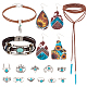 PandaHall Elite Imitation Leather Oval & Teardrop Finger Rings & Multi-strand Bracelet & Dangle Earrings & Lariat Necklace with Synthetic Turquoise SJEW-PH0001-12-1