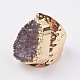 天然石ドゥルージーアゲートカフ指輪指輪  真鍮パーツ  オーバル  ゴールドカラー  サイズ8  18mm RJEW-K226-01G-2