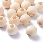 Незаконченные деревянные бусы, натуральные деревянные свободные шарики, бусины макраме, бусины с большим отверстием, круглые, старинный белый, 24~25x21~22.5 мм, отверстие : 9~10 мм