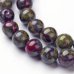 Chapelets de perle en jaspe de sang de dragon naturel, ronde, 8mm, Trou: 1mm, Environ 46~48 pcs/chapelet, 14.96 pouce