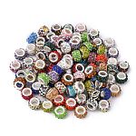 Polymer Clay Rhinestone European Large Hole Beads with Silver Color Plated Brass Cores, Rondelle, Mixed Color, 11~12x7~7.5mm, Hole: 5mm